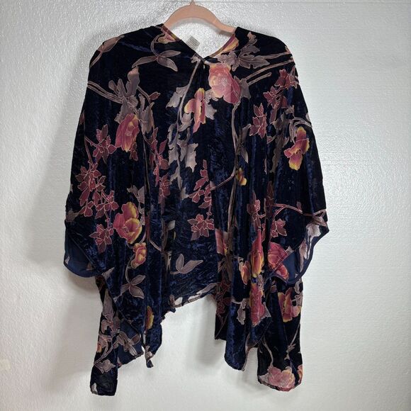 Entro Women's Velvet Burnout Floral Open Front Topper Kimono Size M/L - Picture 2 of 8